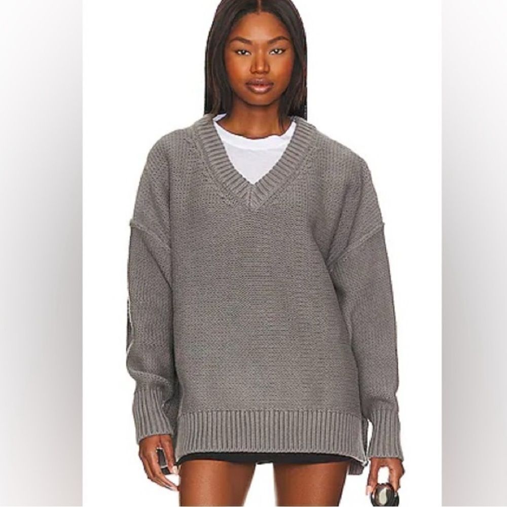 Free People Alli V-neck oversized Sweater Gray- Size XS